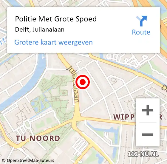 Locatie op kaart van de 112 melding: Politie Met Grote Spoed Naar Delft, Julianalaan op 11 mei 2023 10:35