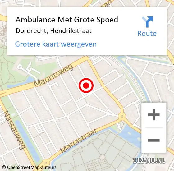 Locatie op kaart van de 112 melding: Ambulance Met Grote Spoed Naar Dordrecht, Hendrikstraat op 11 mei 2023 10:45