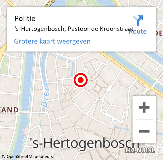 Locatie op kaart van de 112 melding: Politie 's-Hertogenbosch, Pastoor de Kroonstraat op 11 mei 2023 10:47