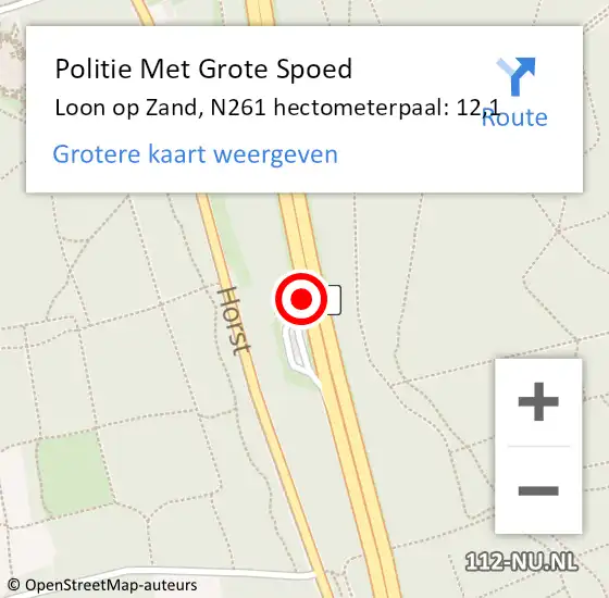 Locatie op kaart van de 112 melding: Politie Met Grote Spoed Naar Loon op Zand, N261 hectometerpaal: 12,1 op 11 mei 2023 11:00