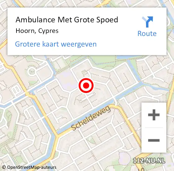 Locatie op kaart van de 112 melding: Ambulance Met Grote Spoed Naar Hoorn, Cypres op 11 mei 2023 11:22