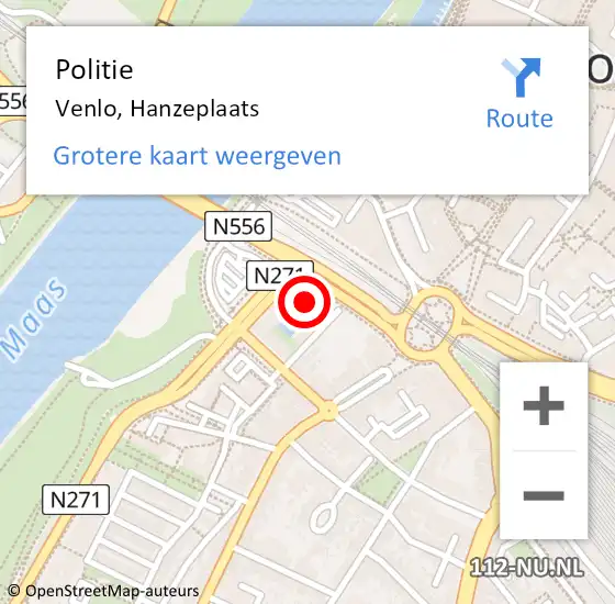 Locatie op kaart van de 112 melding: Politie Venlo, Hanzeplaats op 11 mei 2023 11:41