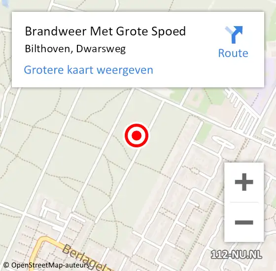 Locatie op kaart van de 112 melding: Brandweer Met Grote Spoed Naar Bilthoven, Dwarsweg op 11 mei 2023 11:50