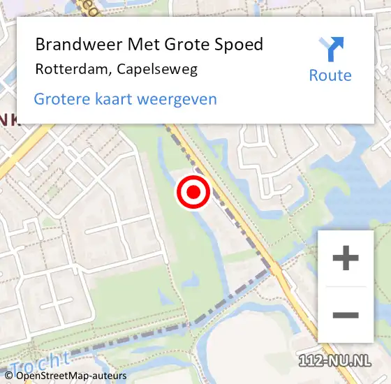 Locatie op kaart van de 112 melding: Brandweer Met Grote Spoed Naar Rotterdam, Capelseweg op 11 mei 2023 11:57