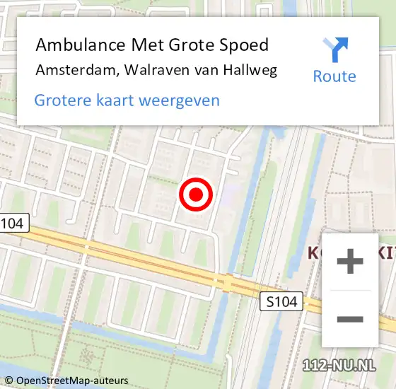 Locatie op kaart van de 112 melding: Ambulance Met Grote Spoed Naar Amsterdam, Walraven van Hallweg op 11 mei 2023 12:06