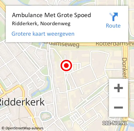 Locatie op kaart van de 112 melding: Ambulance Met Grote Spoed Naar Ridderkerk, Noordenweg op 11 mei 2023 12:25