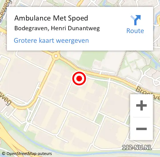 Locatie op kaart van de 112 melding: Ambulance Met Spoed Naar Bodegraven, Henri Dunantweg op 11 mei 2023 12:32