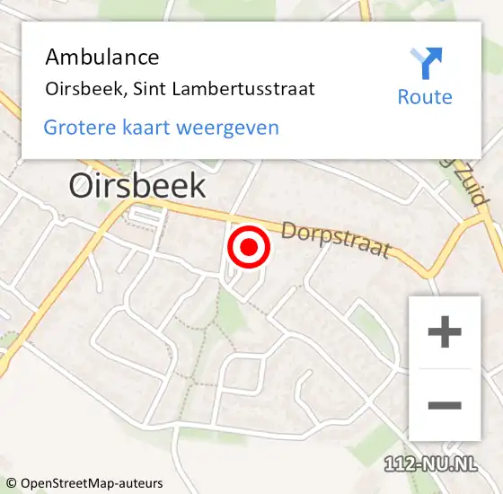 Locatie op kaart van de 112 melding: Ambulance Oirsbeek, Sint Lambertusstraat op 12 oktober 2013 15:40