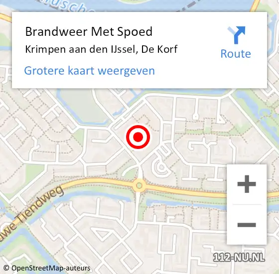 Locatie op kaart van de 112 melding: Brandweer Met Spoed Naar Krimpen aan den IJssel, De Korf op 11 mei 2023 12:40