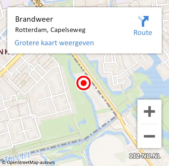 Locatie op kaart van de 112 melding: Brandweer Rotterdam, Capelseweg op 11 mei 2023 12:40