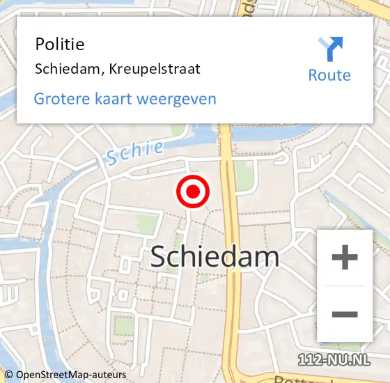 Locatie op kaart van de 112 melding: Politie Schiedam, Kreupelstraat op 11 mei 2023 13:03