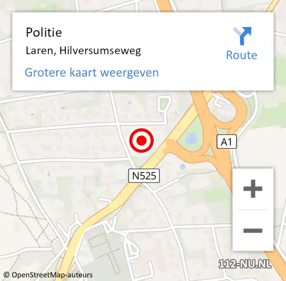 Locatie op kaart van de 112 melding: Politie Laren, Hilversumseweg op 11 mei 2023 13:40