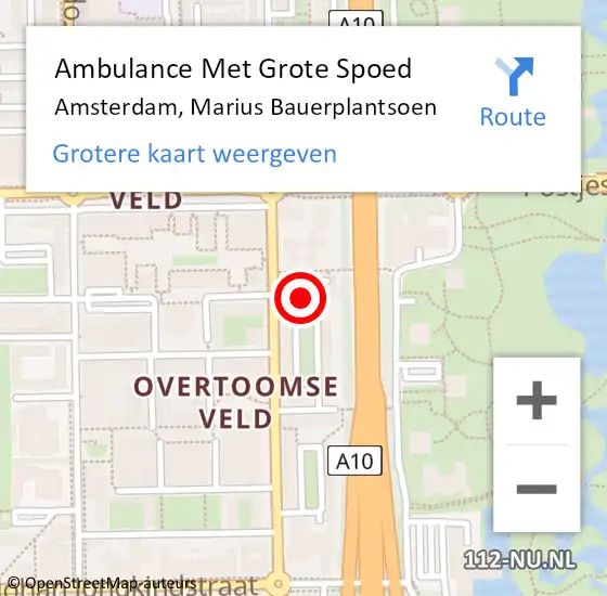 Locatie op kaart van de 112 melding: Ambulance Met Grote Spoed Naar Amsterdam, Marius Bauerplantsoen op 11 mei 2023 14:15