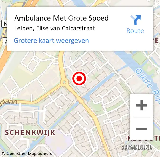 Locatie op kaart van de 112 melding: Ambulance Met Grote Spoed Naar Leiden, Elise van Calcarstraat op 11 mei 2023 14:48