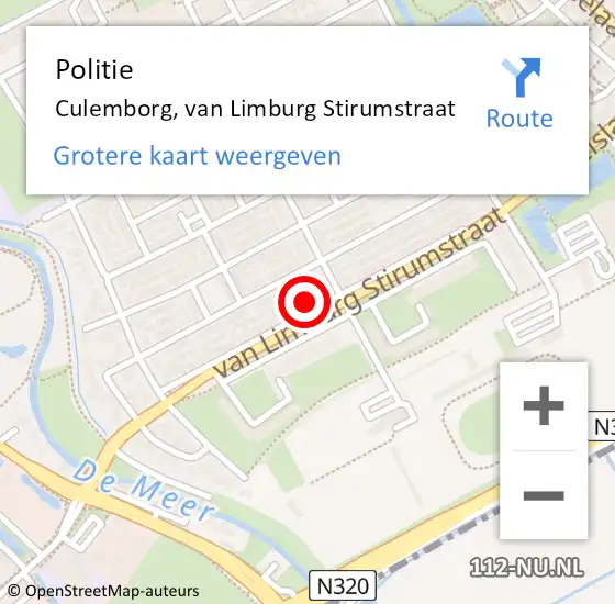 Locatie op kaart van de 112 melding: Politie Culemborg, van Limburg Stirumstraat op 11 mei 2023 15:22