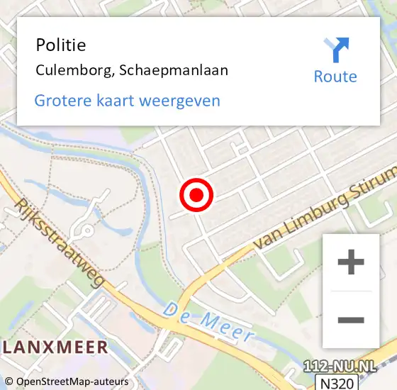 Locatie op kaart van de 112 melding: Politie Culemborg, Schaepmanlaan op 11 mei 2023 15:22