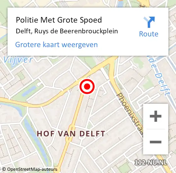 Locatie op kaart van de 112 melding: Politie Met Grote Spoed Naar Delft, Ruys de Beerenbrouckplein op 11 mei 2023 15:54