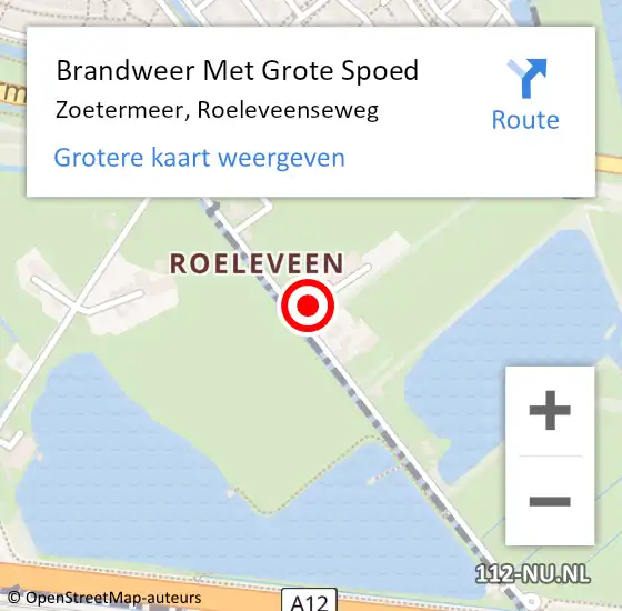 Locatie op kaart van de 112 melding: Brandweer Met Grote Spoed Naar Zoetermeer, Roeleveenseweg op 11 mei 2023 17:01