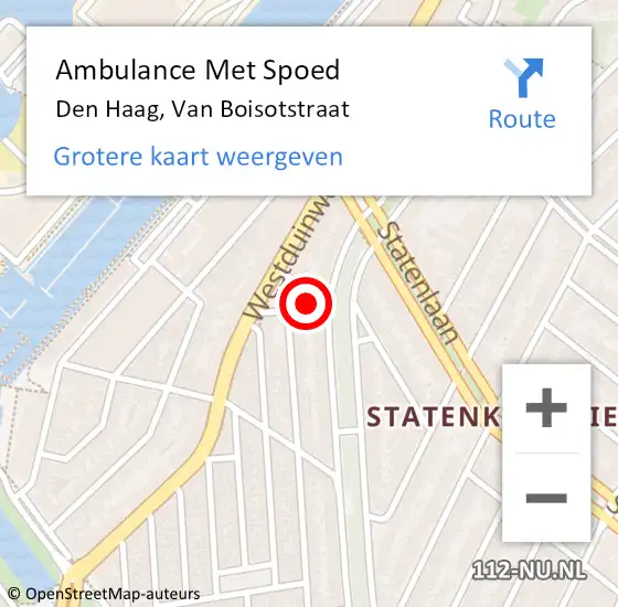 Locatie op kaart van de 112 melding: Ambulance Met Spoed Naar Den Haag, Van Boisotstraat op 11 mei 2023 17:05