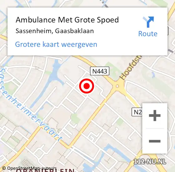 Locatie op kaart van de 112 melding: Ambulance Met Grote Spoed Naar Sassenheim, Gaasbaklaan op 11 mei 2023 17:37