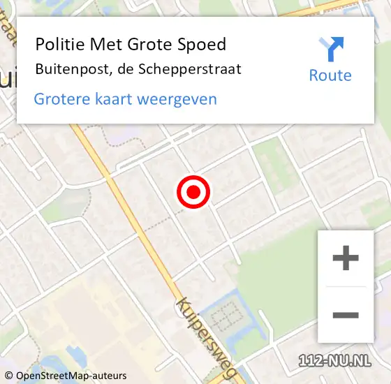 Locatie op kaart van de 112 melding: Politie Met Grote Spoed Naar Buitenpost, de Schepperstraat op 11 mei 2023 19:06