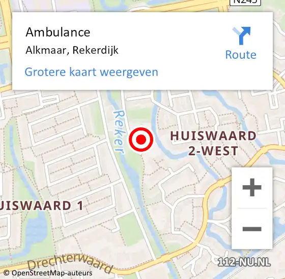 Locatie op kaart van de 112 melding: Ambulance Alkmaar, Rekerdijk op 11 mei 2023 19:07