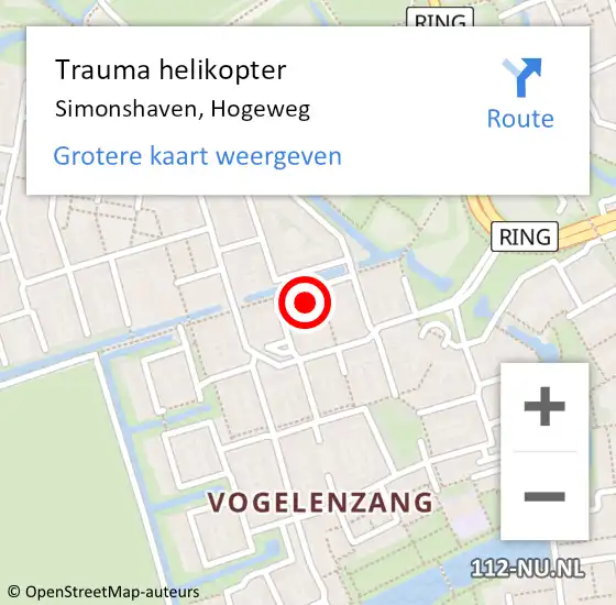 Locatie op kaart van de 112 melding: Trauma helikopter Simonshaven, Hogeweg op 11 mei 2023 20:01
