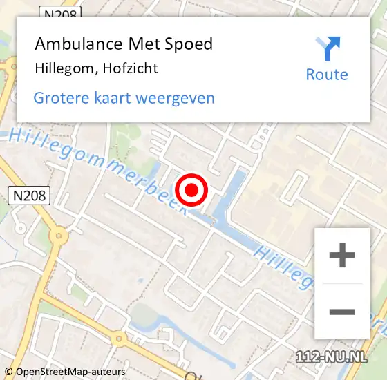 Locatie op kaart van de 112 melding: Ambulance Met Spoed Naar Hillegom, Hofzicht op 11 mei 2023 20:40