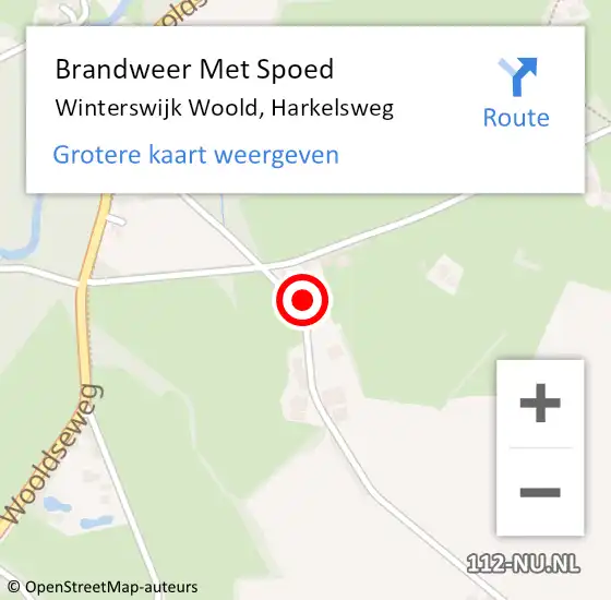 Locatie op kaart van de 112 melding: Brandweer Met Spoed Naar Winterswijk Woold, Harkelsweg op 11 mei 2023 21:21