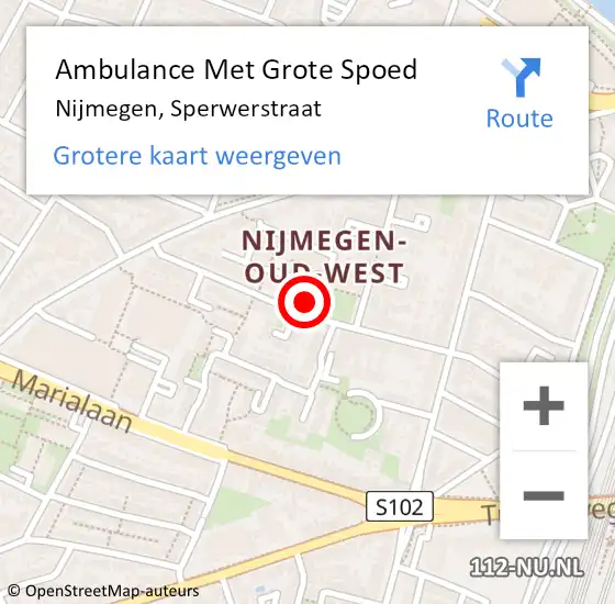 Locatie op kaart van de 112 melding: Ambulance Met Grote Spoed Naar Nijmegen, Sperwerstraat op 11 mei 2023 22:56
