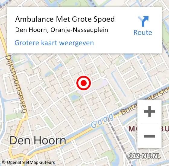 Locatie op kaart van de 112 melding: Ambulance Met Grote Spoed Naar Den Hoorn, Oranje-Nassauplein op 12 mei 2023 03:40