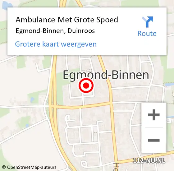 Locatie op kaart van de 112 melding: Ambulance Met Grote Spoed Naar Egmond-Binnen, Duinroos op 12 mei 2023 03:52