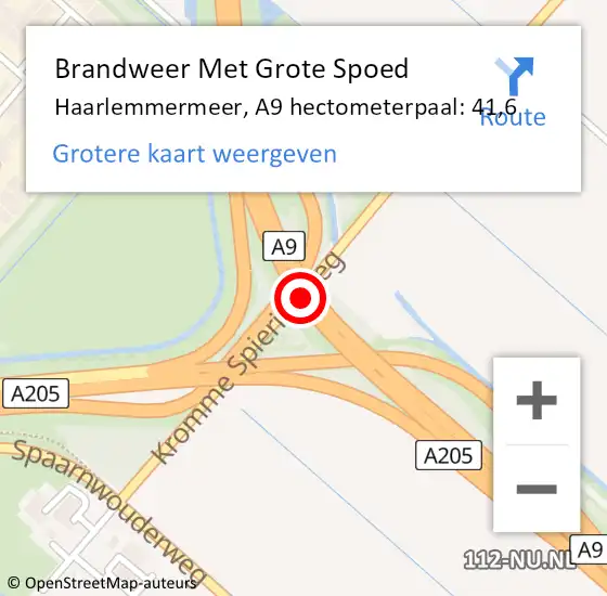 Locatie op kaart van de 112 melding: Brandweer Met Grote Spoed Naar Haarlemmermeer, A9 hectometerpaal: 41,6 op 12 mei 2023 06:17