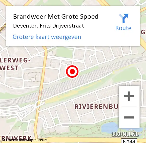 Locatie op kaart van de 112 melding: Brandweer Met Grote Spoed Naar Deventer, Frits Drijverstraat op 12 mei 2023 06:36