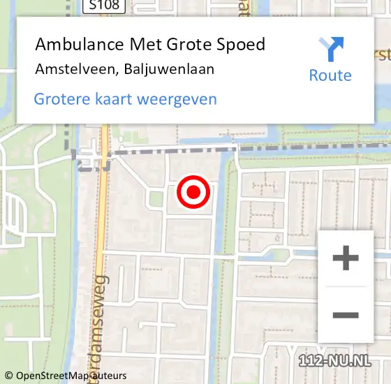 Locatie op kaart van de 112 melding: Ambulance Met Grote Spoed Naar Amstelveen, Baljuwenlaan op 12 mei 2023 06:42