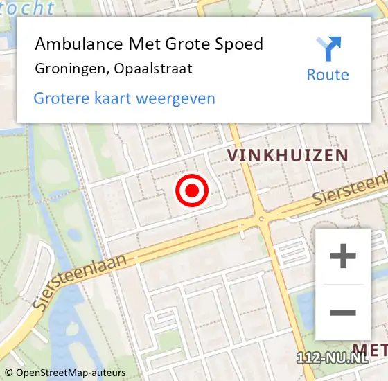 Locatie op kaart van de 112 melding: Ambulance Met Grote Spoed Naar Groningen, Opaalstraat op 12 mei 2023 06:50