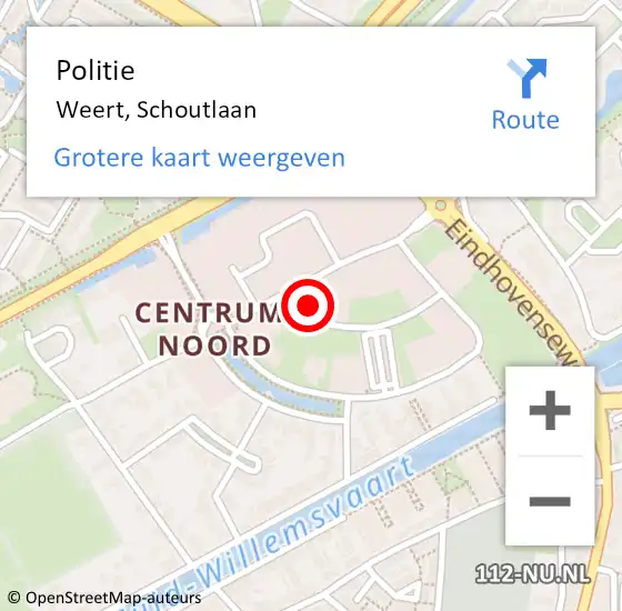 Locatie op kaart van de 112 melding: Politie Weert, Schoutlaan op 12 mei 2023 07:46