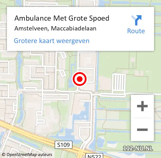 Locatie op kaart van de 112 melding: Ambulance Met Grote Spoed Naar Amstelveen, Maccabiadelaan op 12 mei 2023 08:09