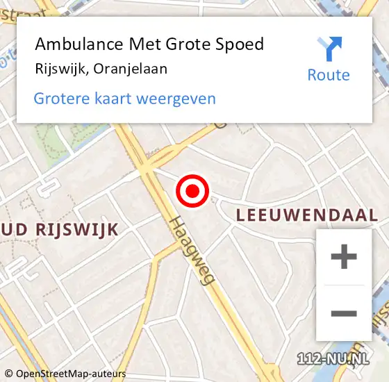 Locatie op kaart van de 112 melding: Ambulance Met Grote Spoed Naar Rijswijk, Oranjelaan op 12 mei 2023 08:37