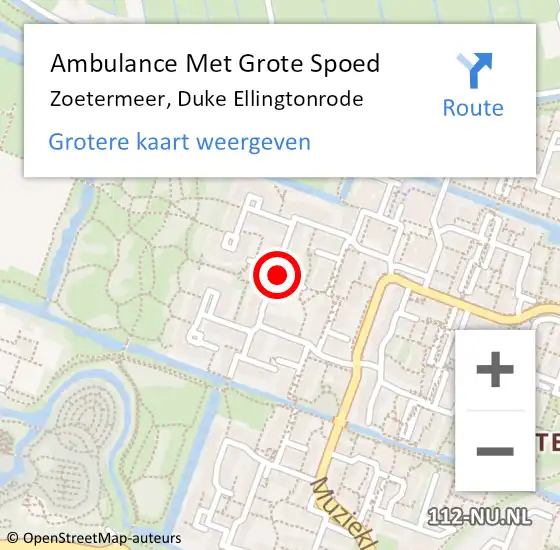 Locatie op kaart van de 112 melding: Ambulance Met Grote Spoed Naar Zoetermeer, Duke Ellingtonrode op 12 mei 2023 09:21