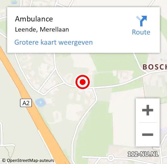 Locatie op kaart van de 112 melding: Ambulance Leende, Merellaan op 25 augustus 2014 10:01