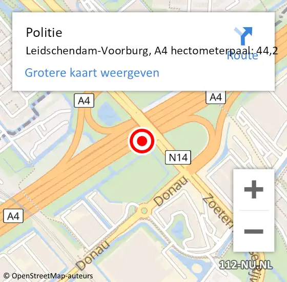 Locatie op kaart van de 112 melding: Politie Leidschendam-Voorburg, A4 hectometerpaal: 44,2 op 12 mei 2023 10:34