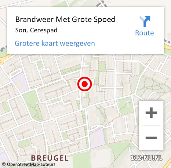 Locatie op kaart van de 112 melding: Brandweer Met Grote Spoed Naar Son, Cerespad op 12 mei 2023 10:36