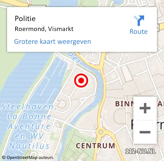 Locatie op kaart van de 112 melding: Politie Roermond, Vismarkt op 12 mei 2023 10:37