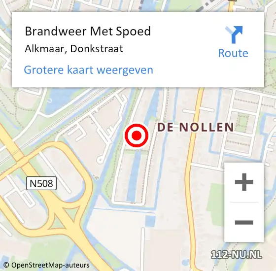 Locatie op kaart van de 112 melding: Brandweer Met Spoed Naar Alkmaar, Donkstraat op 12 mei 2023 11:03