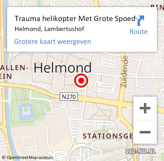 Locatie op kaart van de 112 melding: Trauma helikopter Met Grote Spoed Naar Helmond, Lambertushof op 12 mei 2023 13:42