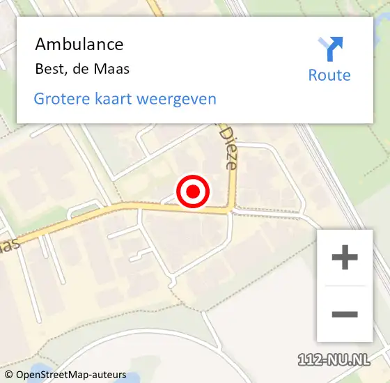 Locatie op kaart van de 112 melding: Ambulance Best, de Maas op 12 mei 2023 13:49