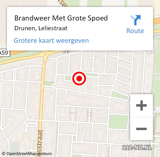 Locatie op kaart van de 112 melding: Brandweer Met Grote Spoed Naar Drunen, Leliestraat op 12 mei 2023 13:53