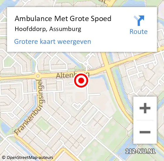 Locatie op kaart van de 112 melding: Ambulance Met Grote Spoed Naar Hoofddorp, Assumburg op 12 mei 2023 13:55