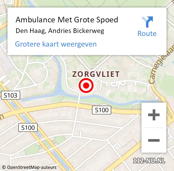 Locatie op kaart van de 112 melding: Ambulance Met Grote Spoed Naar Den Haag, Andries Bickerweg op 12 mei 2023 13:59